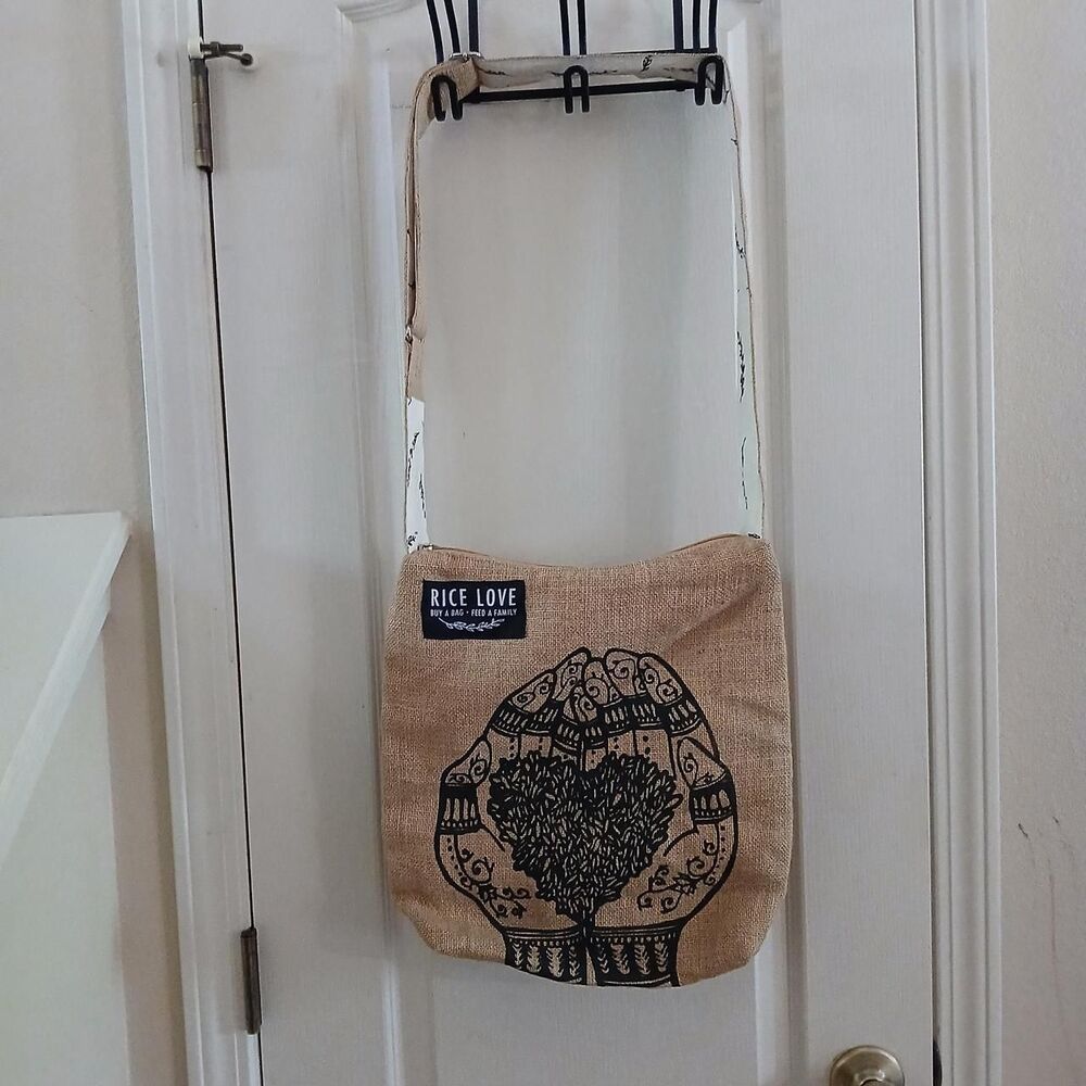 Rice Love Henna crossbody tote bag hands holding heart hippie granola gypsy boho